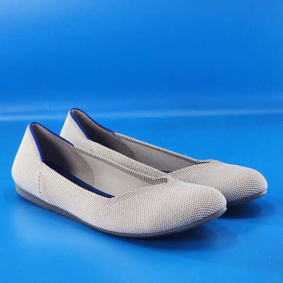 ROTHY'S The Flat Round Toe Flax Birdseye Cream/Gray Comfort Ballet Flats - Picture 3 of 9